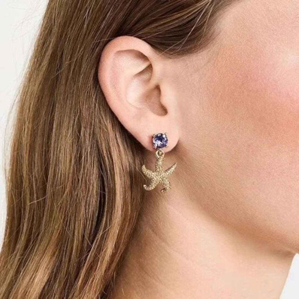 Oscar de la Renta Starfish Crystal drop earrings Tanzanite Crystal